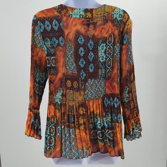 Sere Nade women's Dopamine flare sleeve mini pleated blouse brown Size XL quirky - Picture 3 of 7